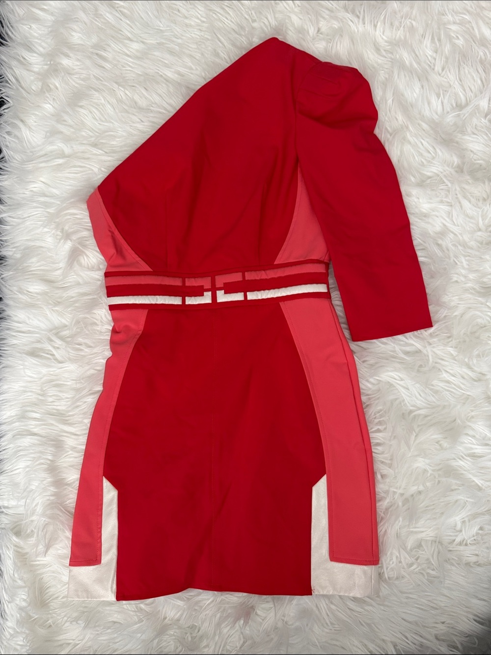 Elisabetta Franchi Red One-Shoulder Colorblock Mini Dress
